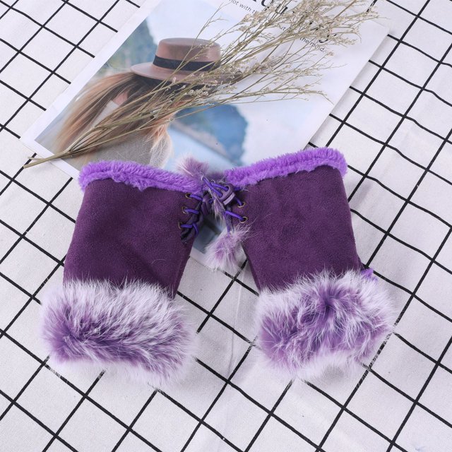Guantes de medio dedo de piel de conejo, moda para mujer, otoño e invierno, guantes de medio dedo para estudiantes, para escribir en la computadora