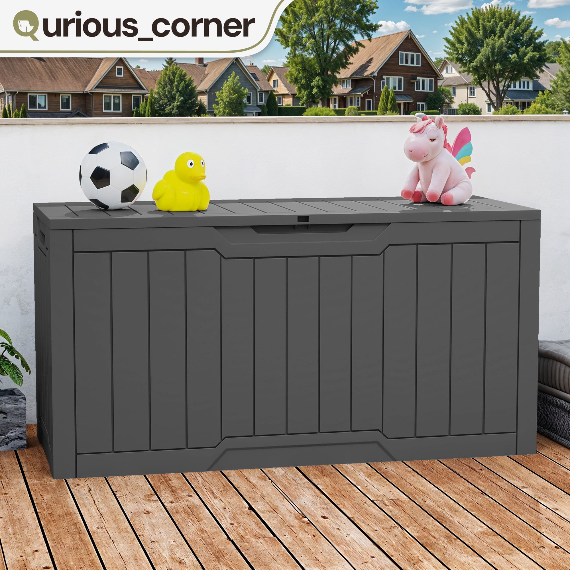 Uforic 100 Gallon Deck Box, Lockable Resin Outdoor Storage Box, Waterproof Outdoor Container for Patio Garden, Dark Brown