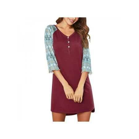 

Retap Women Printed Stitching Nightdress Homewear Ladies Sexy and Comfortable Home Casual New Style Short-sleeved Pajamas