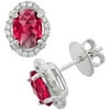 Platinum-Plated Sterling Silver Oval Double-Cut Ruby Corundum Pave CZ Earrings