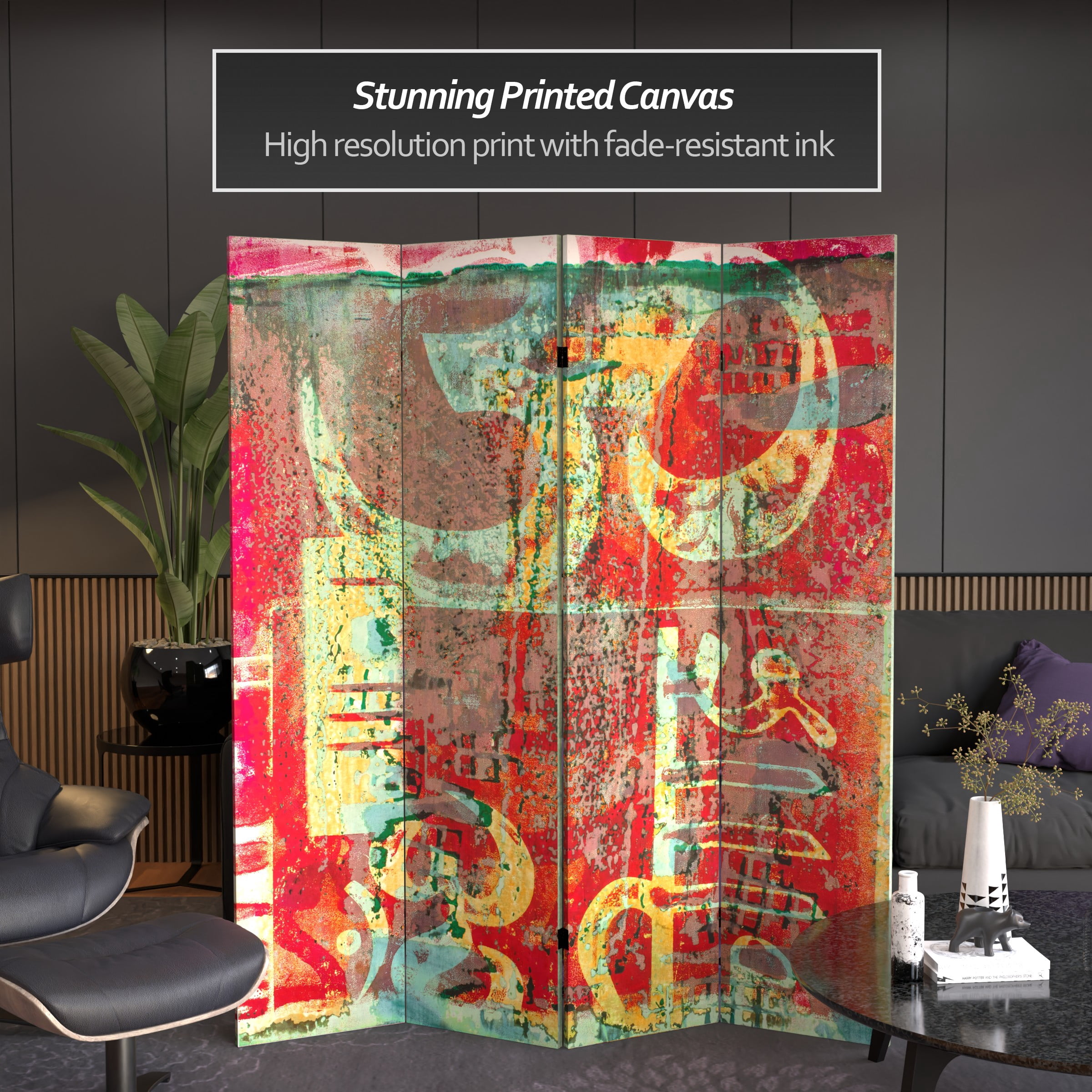6 ft. Tall Double Sided Urban Mantra Canvas Room Divider