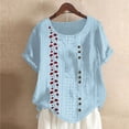 thumbnail image 2 of Blusas de Manga Corta para las Mujeres Impreso Cómodo Suelto Botón Corte Cerradura Casual Cuello Redondo Superior, 2 of 4