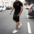 thumbnail image 5 of Men's Casual Athletic Tracksuit Short Sleeve O Neck Plus Size Drawstring Waist Color Block Tracksuit Set for Summer Comfort and Style, 5 of 5