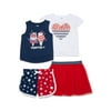 Americana Baby Girls & Toddler Girls Tie-Dye Cutie Tee & Shorts, 4pc Outfit Set (12M-5T)