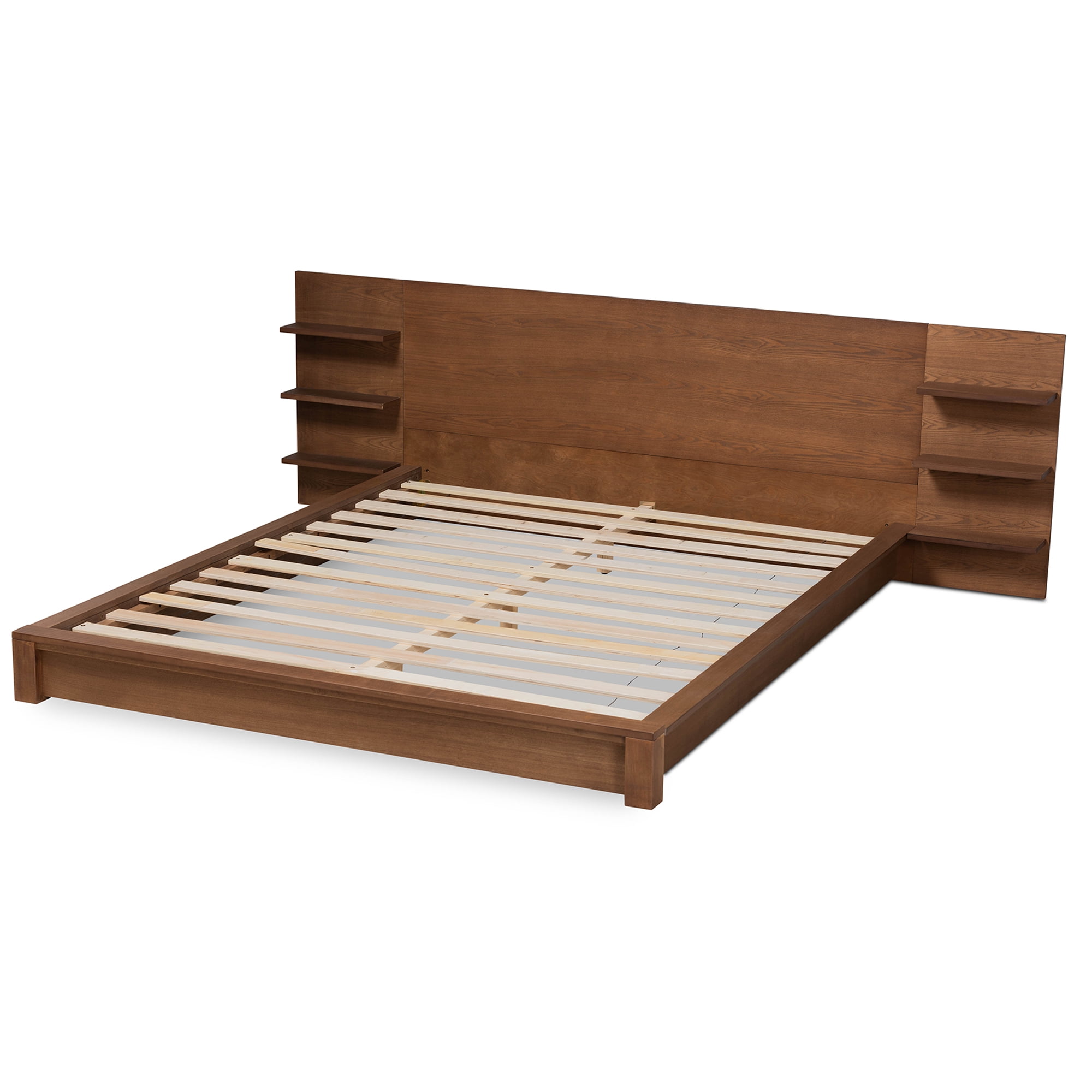 Baxton Studio Elina Contemporary/Modern Engineered Wood Storage Platform Bed, King, Walnut Brown