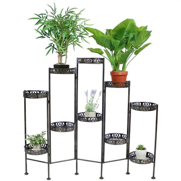 Sunnydaze 35.75" x 11" x 46.5" 10-Tier Bronze Metal Outdoor Folding Plant Stand