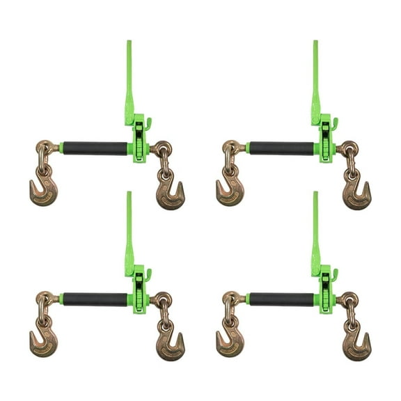 4 Pack 3/8"-1/2" Hi-Viz Green Heavy Duty Folding Handle Ratchet Load Binder w/ Grab Hook 12,000 lbs WLL | Tie Down Hauling Chain Binders for Flatbed Truck Trailer