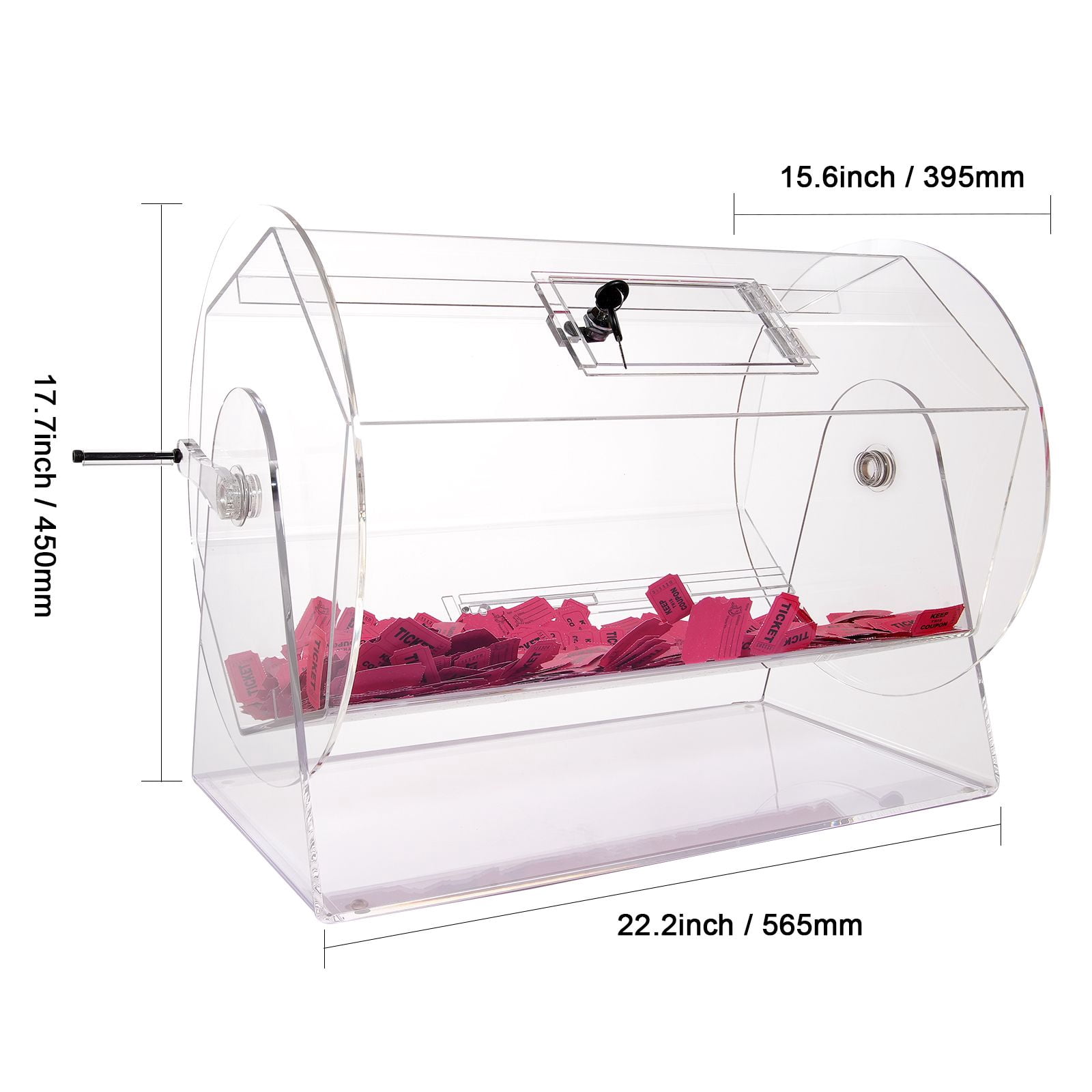Acrylic Raffle Drum, Professional Raffle Ticket Spinning Cage with 2 Keys, Transparent Lottery Spinning Drawing, Holds 10000 Tickets or 300 Raffle Balls, Raffle Ticket Box for Lottery Games Bing