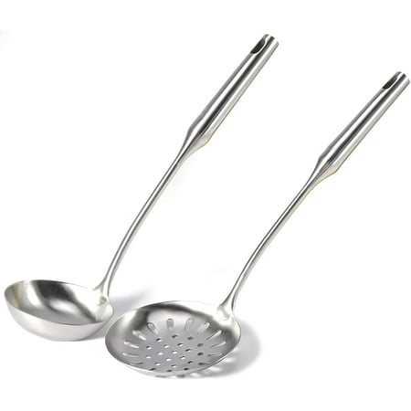 2 Pack Ladle and Skimmer, 304 Stainless Steel Skimmer Spoon and Soup ...