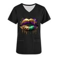 thumbnail image 5 of REORIAFEE Women Tshirts Graphic Mardi Gras Short Sleeve Shirts Crew Neck Carnival Fancy Tees Theme Party Fashion Tops Loose Blouse Black M, 5 of 5