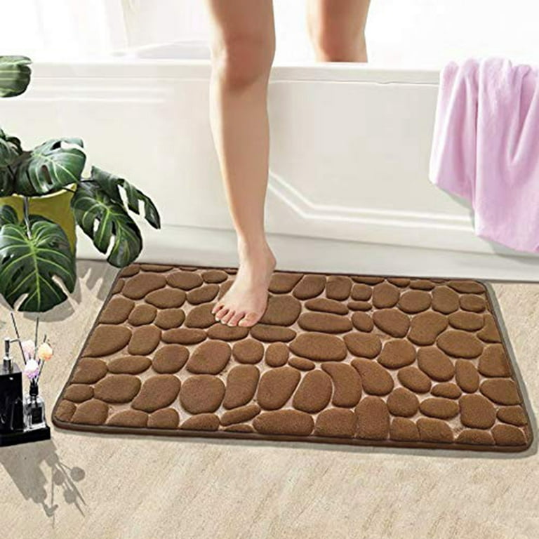 Memory Foam Bath Mats,Bathroom Rugs Carpets with Cobblestone Embossed Coral  Fleece for Rapid Water Absorbent