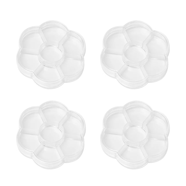 4 cajas redondas de plástico transparente para joyas con 8 compartimentos.