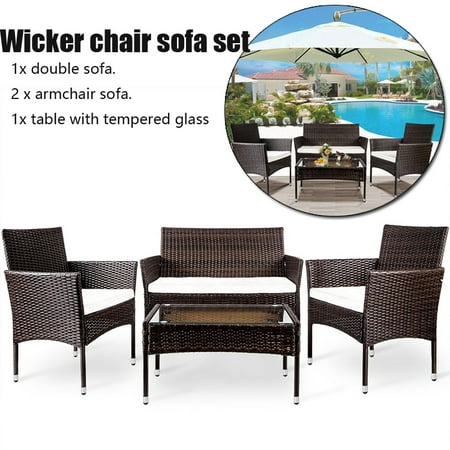 4pcs Leisure Chair Sofa Outdoor Garden Rattan Patio Furniture Set Backyard Cushioned Seat Wicker Kit Cushion Included From Accuweather - Rattan Patio Set Cushions