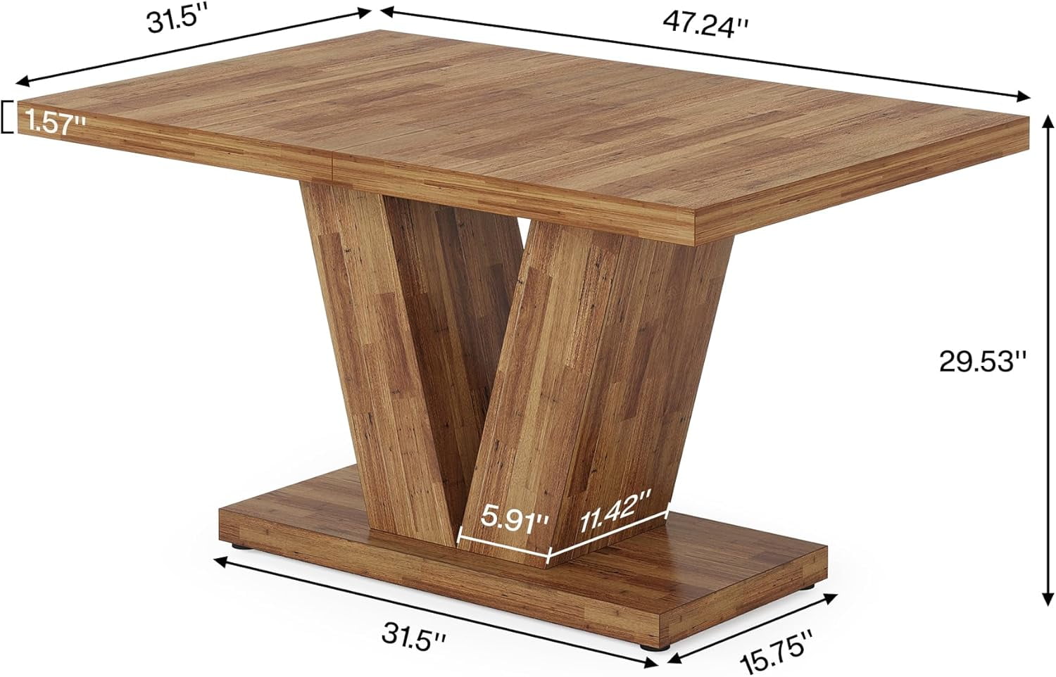 Tribesigns 47" Dining Table, Wood Walnut Kitchen Table with Heavy Duty Pedestal for Dining Room