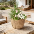 thumbnail image 5 of Woven Planter Basket with Woven Handles Rattan Grass Woven Flower Basket Flower Pot Decoration Breathable Plant Container Plant Basket for Office Home Living Room Farmhouse Lawn, 5 of 6