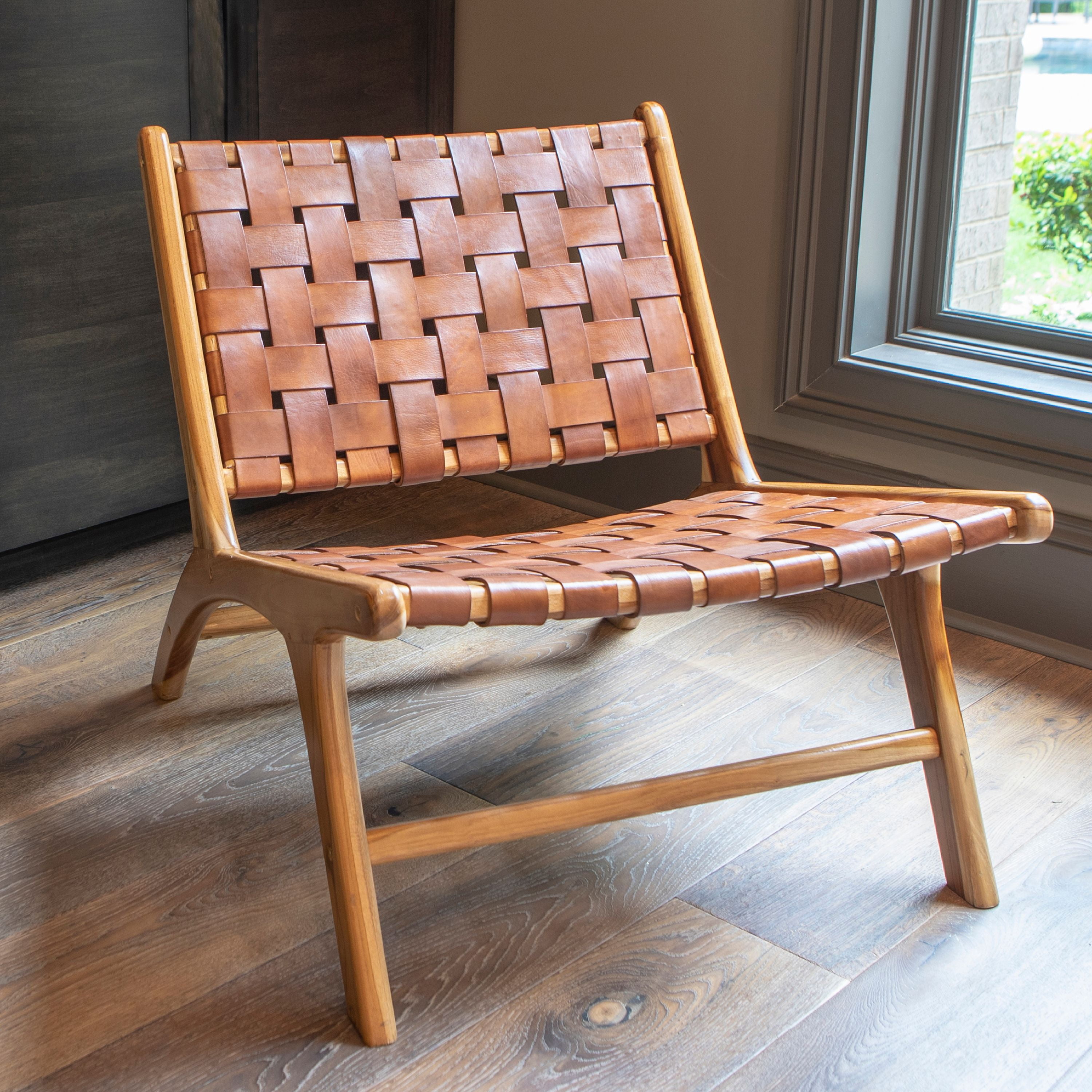 Woven Leather Lounge Chair - Saddle - Saffron + Poe