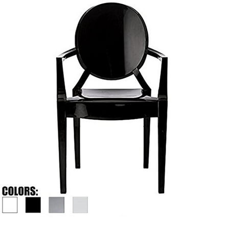 Lowes Chair 2xhome – Black - Modern Contemporary Louis XIV Dining Chair Armchair Ghost Style Ghost Chair with Arms Ghost Arm Chair in Black Stackable Stacking Made From Polycarbonate ()