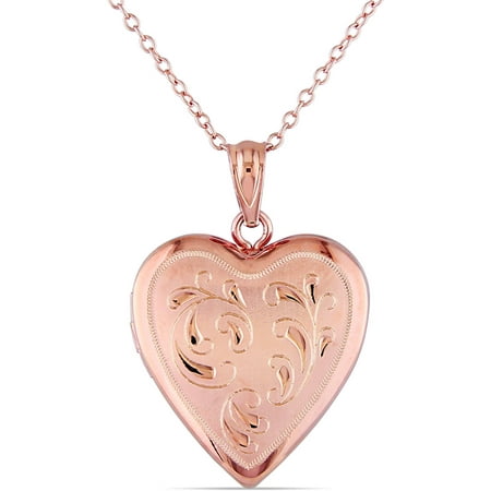Rose Rhodium-Plated Sterling Silver Heart Locket Pendant, 18