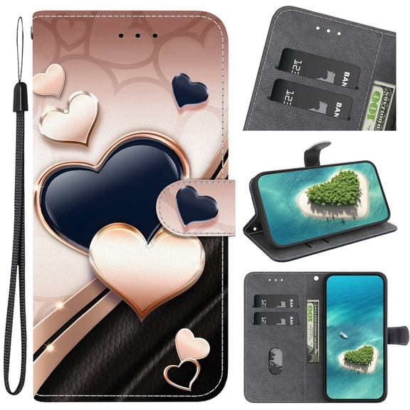 Leather For Samsung Galaxy A37 5G / A36 5G Wallet Case Crystal Material Painted Animal&Flowers&Hearts Pattern, Wallet For Women Men Card Holder Magnetic Clasp Kickstand Folio Case With Hand Strap