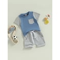 thumbnail image 3 of Bagilaanoe 2pcs Toddler Baby Boy Short Pants Set Contrast Color Short Sleeve T-Shirts Tops + Shorts 6M 12M 18M 24M 3T Infant Casual Summer Outfits, 3 of 8