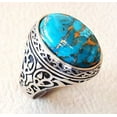 thumbnail image 4 of Blue Copper Turquoise Mans Ring, Natural Copper Turquoise Ring, Silver Jewelry, 925 Silver Ring, Birthday Gift, Heavy Mens Ring, Arabic Design, Ottoman Style Ring, Christmas, Turkey Mens Signet Ring, 4 of 4