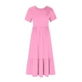 thumbnail image 3 of Awdenio Dress Women's Summer Casual Short Sleeve Crewneck Dress Casual Flowy Tiered Maxi Beach Dress with Pockets, 3 of 5