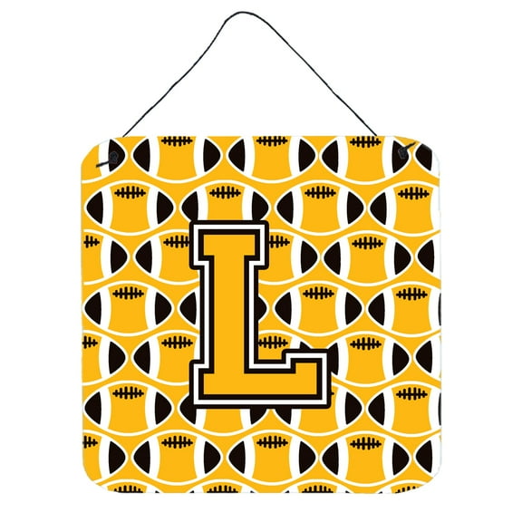 Letter L Football Black Old Gold and White Wall or Door Hanging Prints