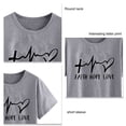 thumbnail image 5 of Camisa informal holgada de cuello redondo y manga corta para verano, talla L, camiseta con estampado de corazón gris y letras negras, 5 of 5