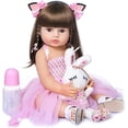 thumbnail image 1 of Muñeca Reborn de 22 Pulgadas, Cuerpo de Silicona FL, muñecas de baño Bonitas realistas, muñeca de Regalo para bebé con Diadema de Orejas de Gato y Vestido Rosa, 1 of 3