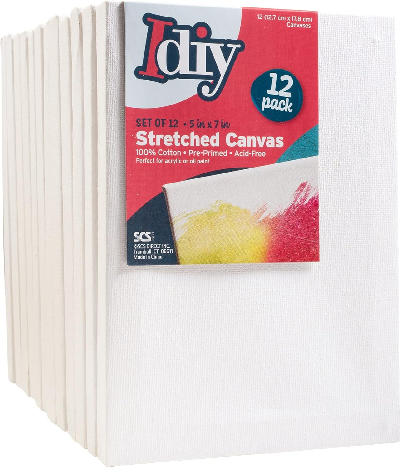 (2 pack) iDIY 5x7 Stretched Canvas Boards (Set of 12) – 100% Cotton Pre-Primed Painting Canvases for Acrylic & Oil Paint - Professional Grade Acid-Free Art Panels for Artists, Kids, Classroom & DIY Crafts
