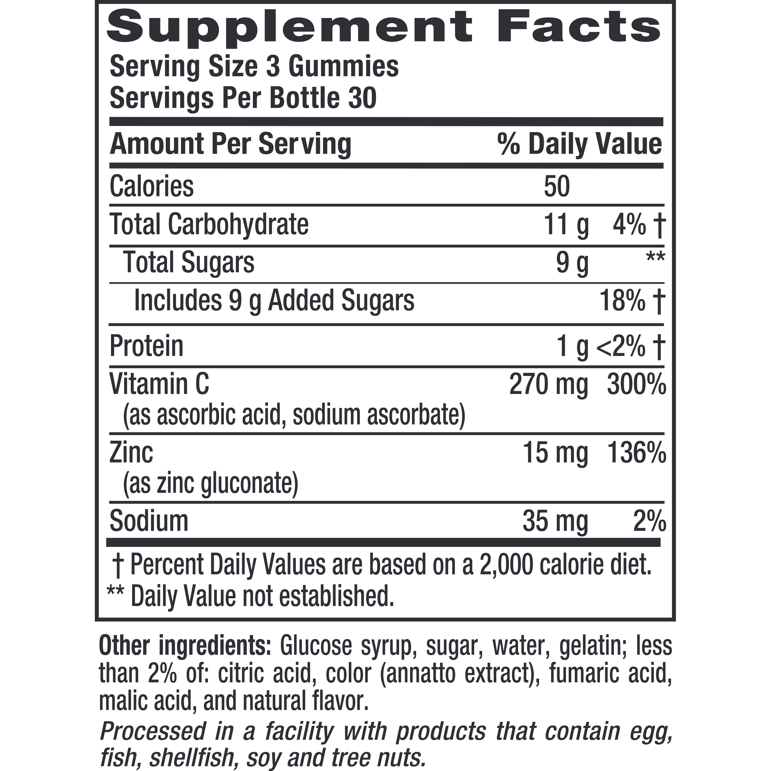Vitafusion Power Zinc Adult Gummies, Natural Strawberry Tangerine, 15 mg, 90 Ct (2 Pack)