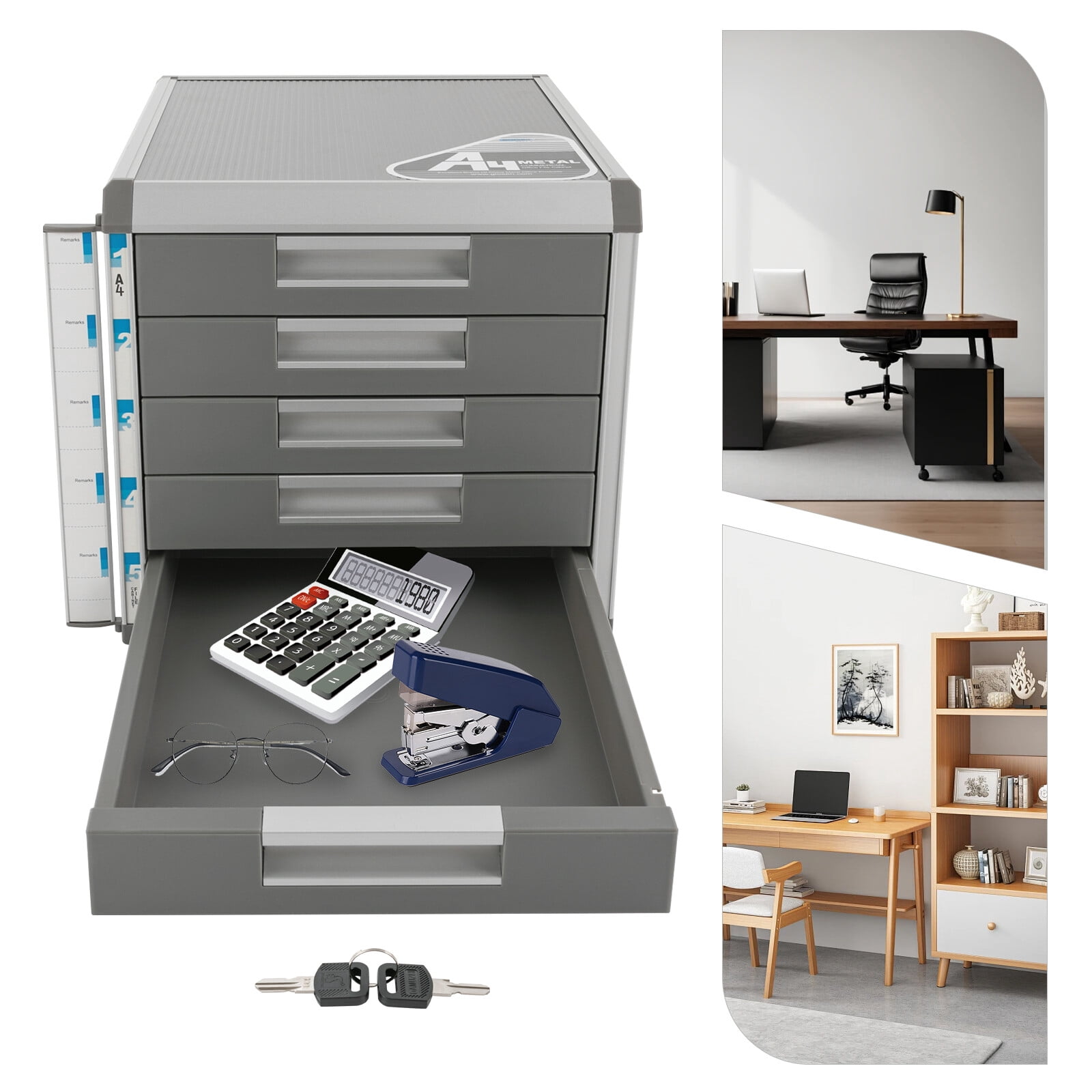 ToppiJoy 5 Tiers Drawer File Cabinet, Lockable Drawer Organizer ,Aluminum Alloy File Organizer for Homes,Offices, Hospitals, Schools 12.4*13.8*11.7in