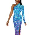 thumbnail image 2 of Turquoise Bleu et Magenta Art Abstrait Formes Motif Demi-Dleeve Robe Fendue Vêtements Femme Robe de Fée, 2 of 5
