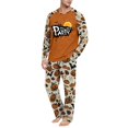 thumbnail image 5 of Men's Halloween Pajama Set Long Sleeve Raglan Soft Cotton Loungewear with Letter Print Top & Full Length Pants for Home Night Beige L, 5 of 6