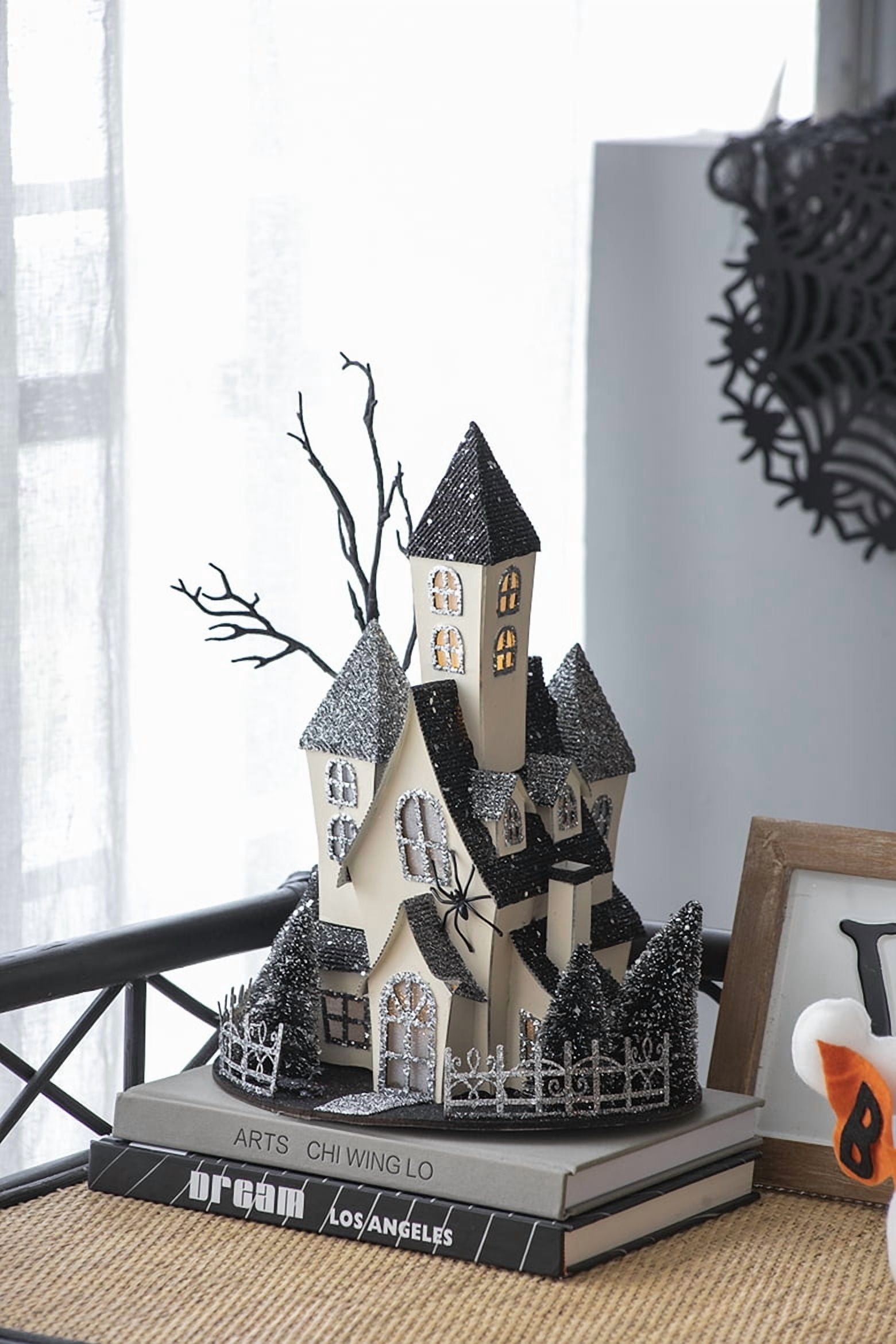 Lighted Cardboard Haunted House Halloween Decor 10x8.3x13.5 Inch Tabletop Shelf Display Centerpiece