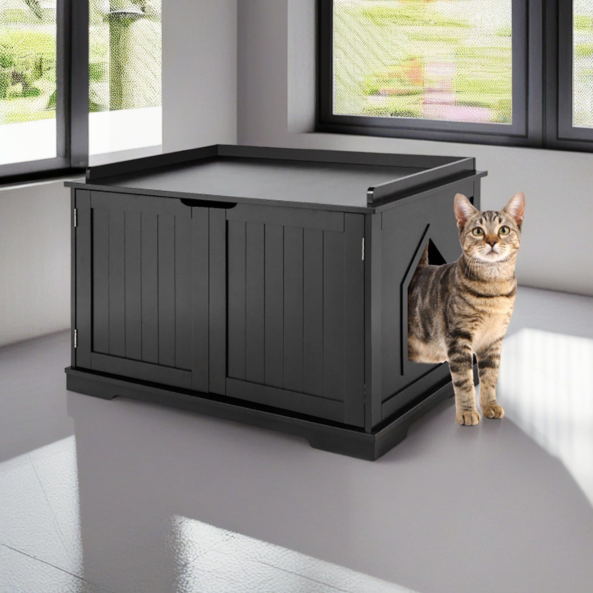 Kadyn 29" Cat Litter Box Furniture, Cat Washroom, Hidden Litter Box Cover, Dog Proof Cat Litter Boxes Enclosure, Cat House, Black