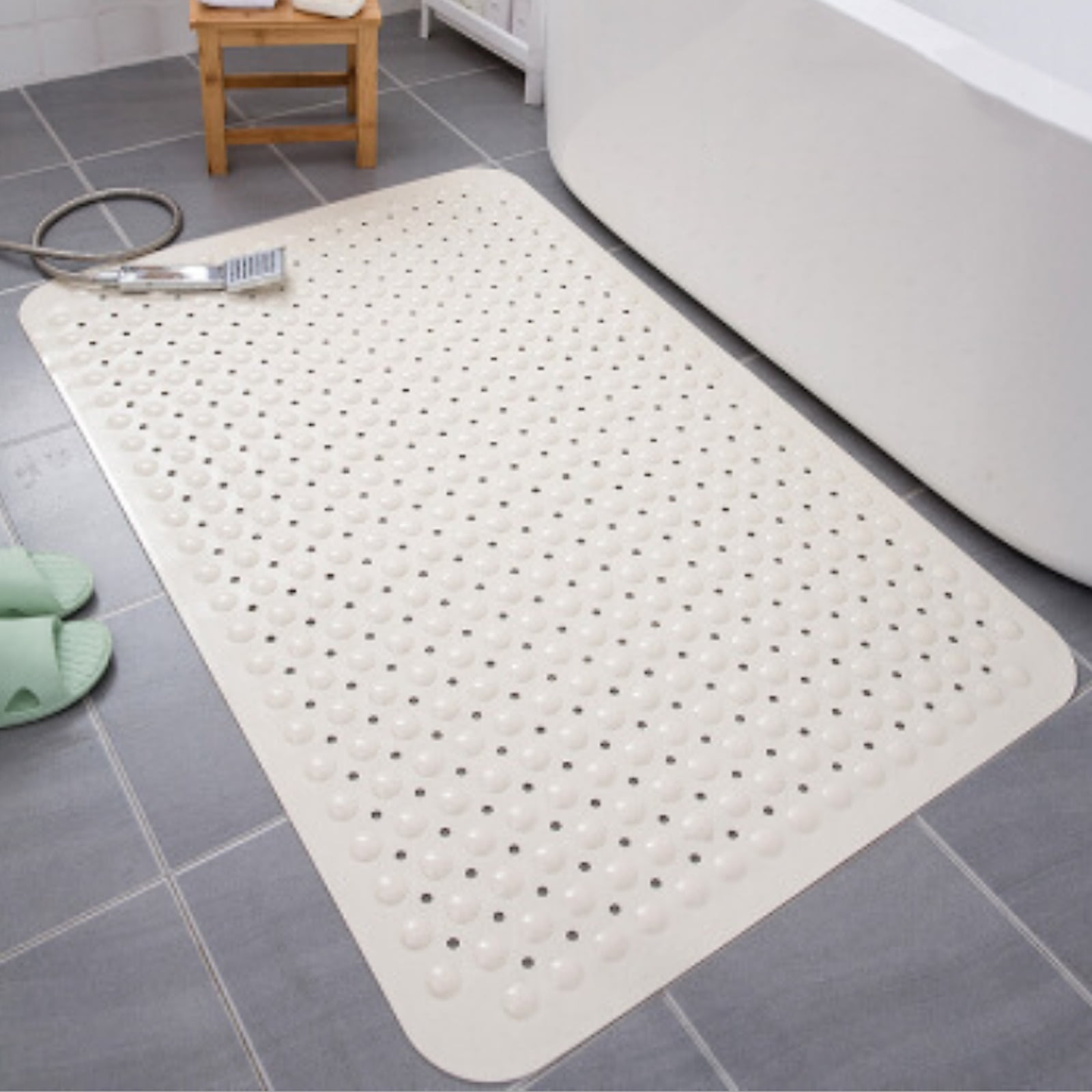 Carmoion Bath Mat Non-Slip Rubber Shower Mat with Drain Holes Suction Cups  Quick Drain Easy