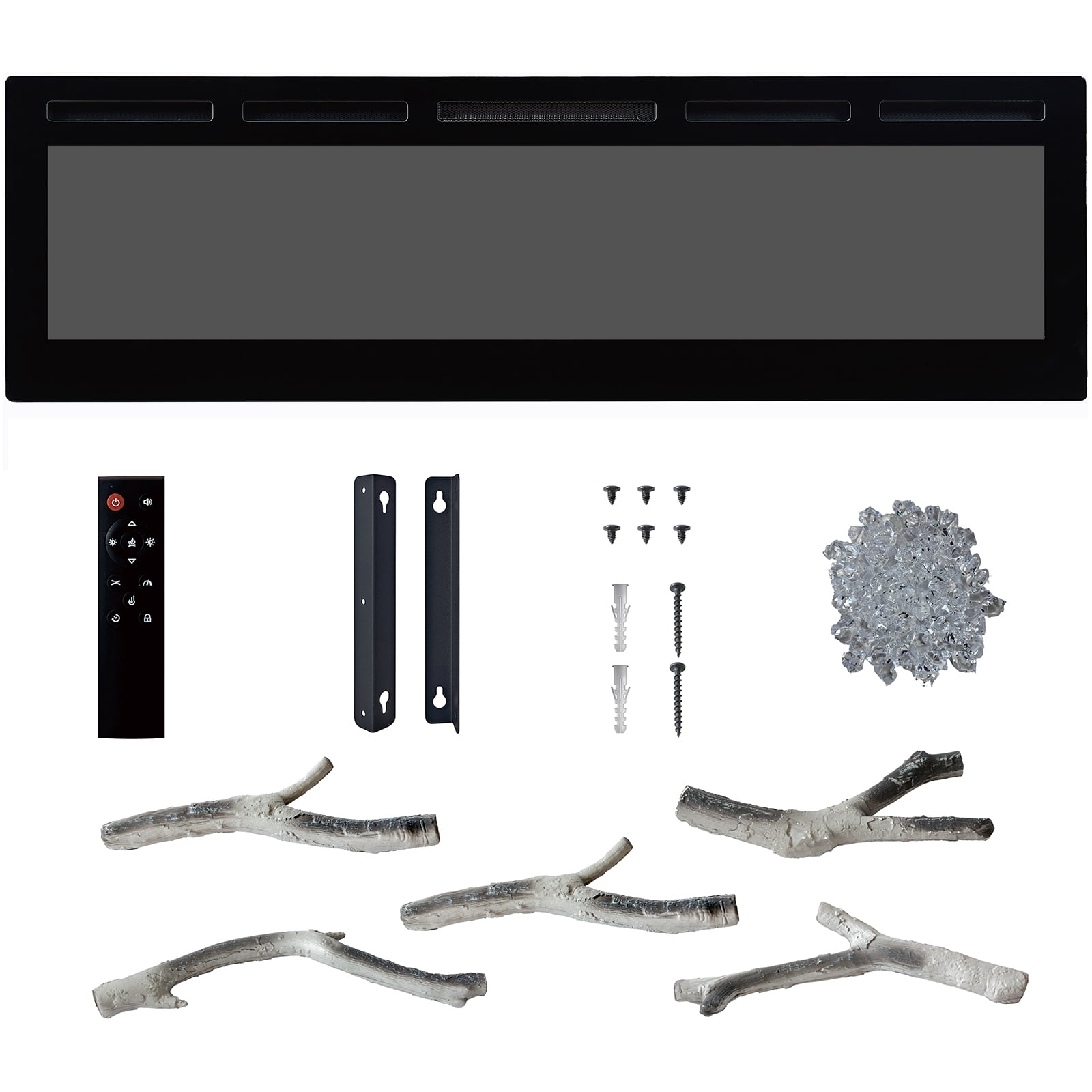 Yesurprise 60" In-Wall Electric Fireplace with Mantel, Remote, Dual Heat, Thermostat, Timer & 12 Adjustable Flame Colors with Log & Crystal