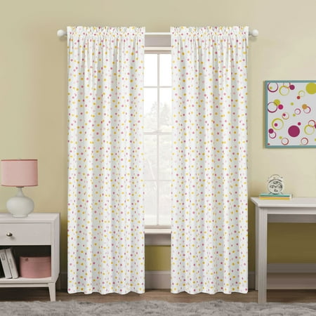 Polka Dot Curtain Panels American Kids Room Darkening Polka Dot Pink and Yellow Rod Pocket Curtain Panel, set of 2 ()