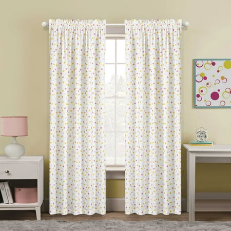 American Kids Room Darkening Polka Dot Pink and Yellow Rod Pocket Curtain Panel, set of