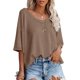 thumbnail image 1 of ICHUANYI Clearance Fashion Women Summer Casual Loose Short Sleeve Pullove Solid Blouse T-Shirt(Khaki, XXL) Ichaunyi WER2023081012624, 1 of 7