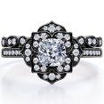 thumbnail image 1 of Art Deco Milgrain Filigree - 1.75 Carat Cushion Moissanite - Vintage Cluster - Pave Channel Bridal Ring Set - 18K Black Gold Plating Over Silver, 1 of 4