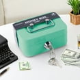 thumbnail image 6 of Pozyie Locking Steel Mini Cash Box with Removable Coin Tray and Key Lock for Kids,4.92" x 3.74" x 2.38",Green, 6 of 7