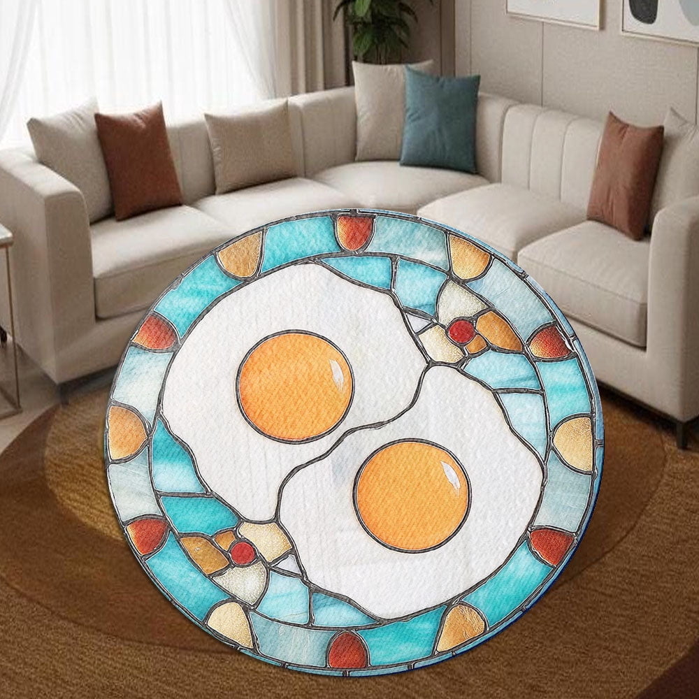 Round Rug, Fried Egg Soft Washable Carpet, Non-Slip Floor Mat for Living Room Bedroom Home Decor 24 Inch