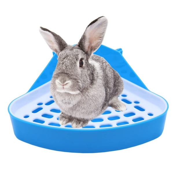 Caja de arena para conejos, inodoro, bandeja de arena esquinera para conejos, inodoro para mascotas, orinal para conejillos de indias, hámster, conejo, animal pequeño (azul)