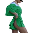 thumbnail image 3 of Biekopu Women's Short Velvet Jumpsuit Contrast Color Half Sleeve Front Zipper Hood Playsuit Summer Clothing Rompers, 3 of 5