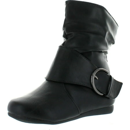 Flap Bootie - LINK SELENA-63K Children Girl's Comfort Buckle Deco Flat High Top Ankle Booties