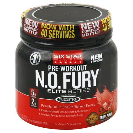 Six Star Pro Nutrition Pre Workout N.O. Fury Powder, Fruit ...