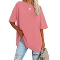 thumbnail image 3 of Summer Tops For Womens T Shirts Loose Fit Casual Crew Neck Oversized Back Print Short Sleeve Women's T-Shirts Graphic Tees Watermelon Red XXL, 3 of 6