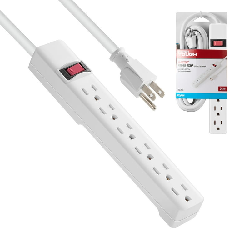 Hyper Tough Indoor Power Strip with 6 Outlets, 8ft Cord, 15A 125V